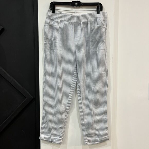 Caslon Women’s Striped Linen Blend Pull On Lounge Pants Pockets Medium - Picture 1 of 8